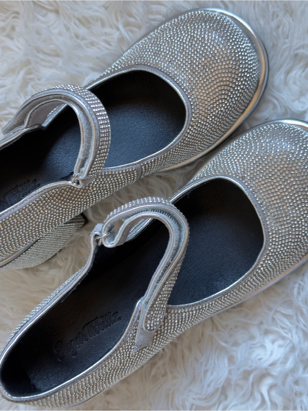 Sugar Thrillz Silver Rhinestone Mary Jane Flats